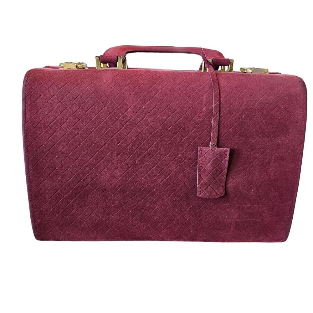 Vintage Oxblood Red Woven Suede Makeup Travel Case Lock Key Neiman Marcus 12x9x7